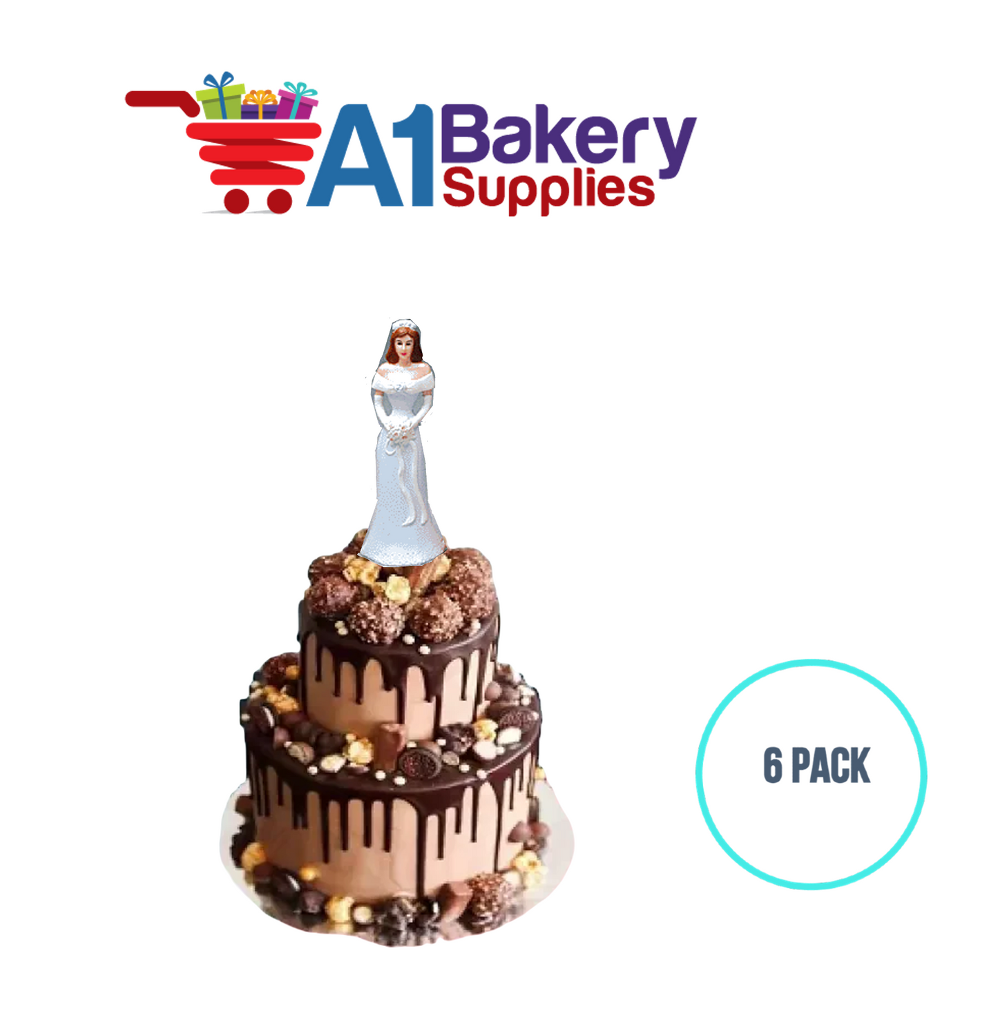 A1BakerySupplies Bridesmaid - Blue 6 pack Wedding Accessories for Birthday Cake Decorations and Marriages