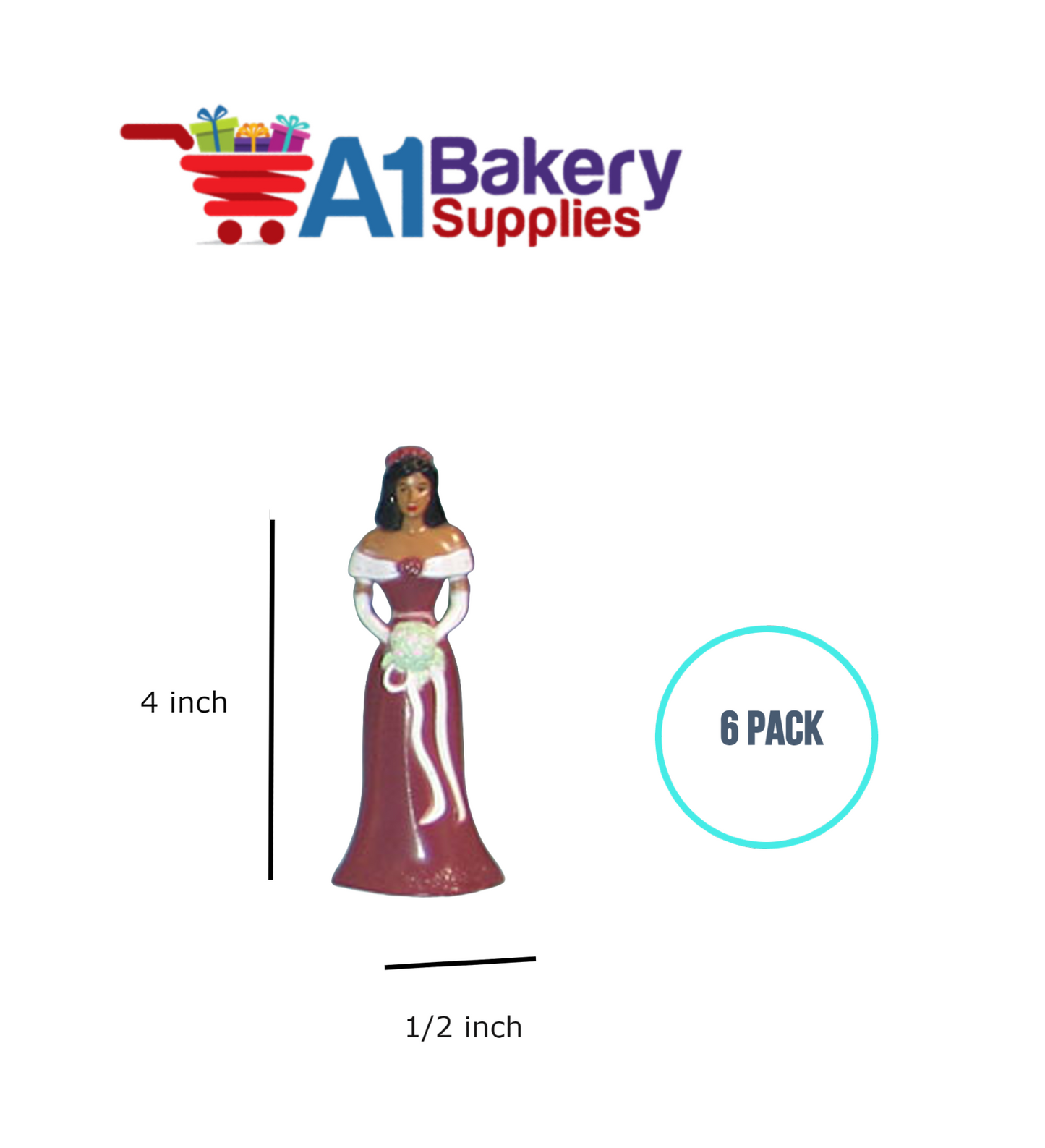 A1BakerySupplies Bridesmaid - Burgundy - A.A. 6 pack Wedding Accessories for Birthday Cake Decorations and Marriages