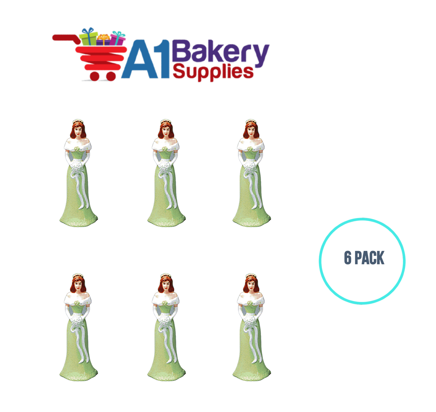A1BakerySupplies Bridesmaid - Green - A.A. 6 pack Wedding Accessories for Birthday Cake Decorations and Marriages