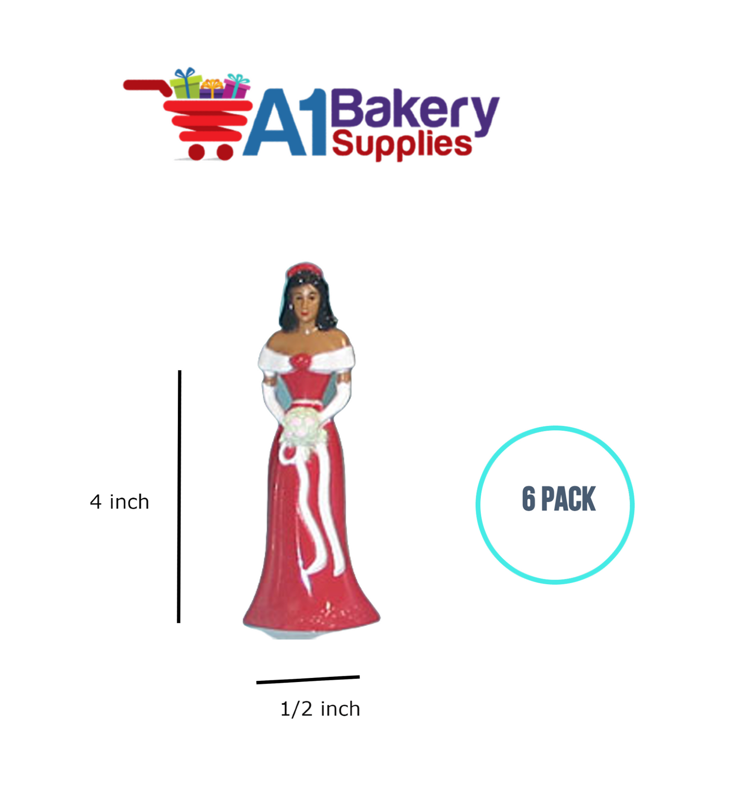 A1BakerySupplies Bridesmaid - Red - A.A. 6 pack Wedding Accessories for Birthday Cake Decorations and Marriages