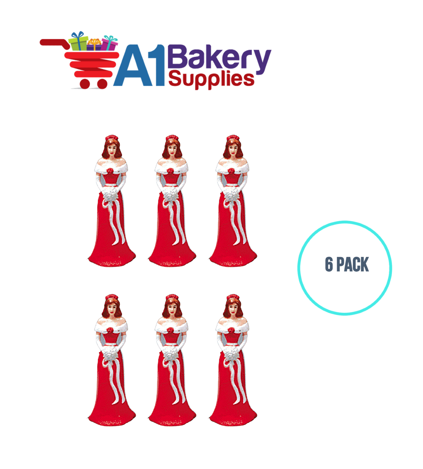 A1BakerySupplies Bridesmaid - Red 6 pack Wedding Accessories for Birthday Cake Decorations and Marriages