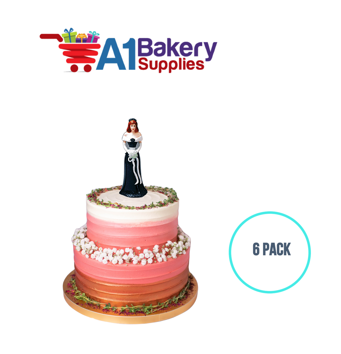 A1BakerySupplies Bridesmaid - Teal 6 pack Wedding Accessories for Birthday Cake Decorations and Marriages