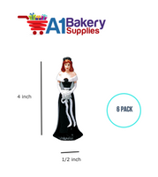 A1BakerySupplies Bridesmaid (White)-Black Dress 6 pack Wedding Accessories for Birthday Cake Decorations and Marriages