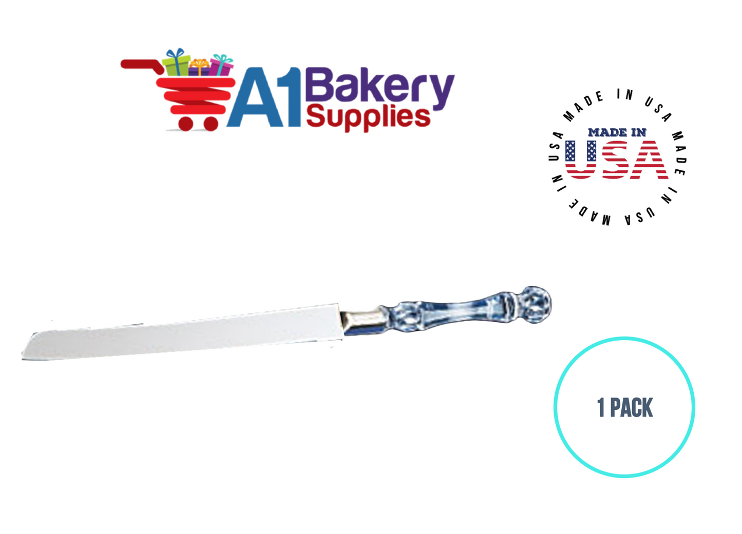 A1BakerySupplies Cake Knife - Crystal Handle 1 pack Wedding Accessories for Birthday Cake Decorations and Anniversary