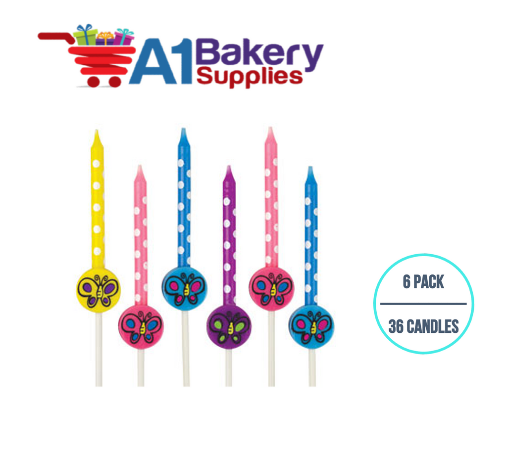 A1BakerySupplies Cake deco Candle Sets - Butterflies 6 pack for Birthday Cake Decorations and Anniversary