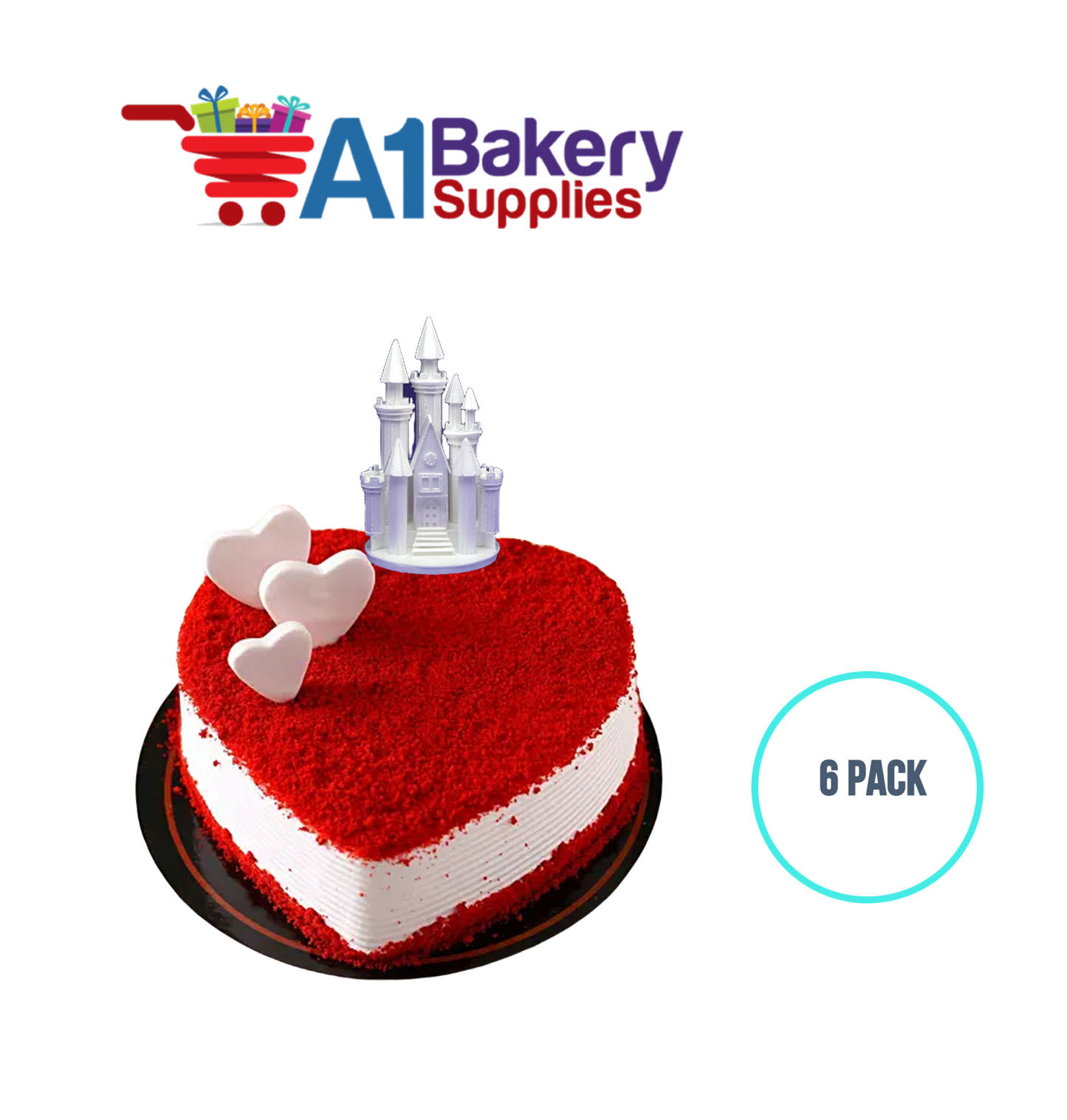 A1BakerySupplies Castle #9 w/Steps - White 6 pack Wedding Accessories for Birthday Cake Decorations and Marriages