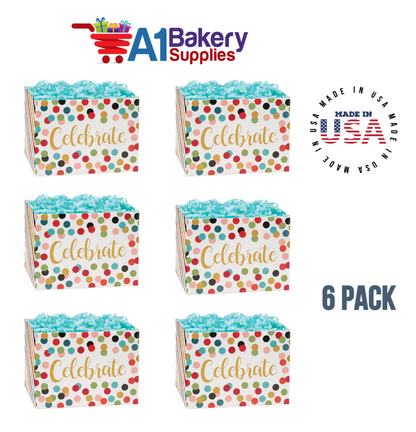 Celebrate Dots Basket Box, Theme Gift Box, Large 10.25 (Length) x 6 (Width) x 7.5 (Height), 6 Pack