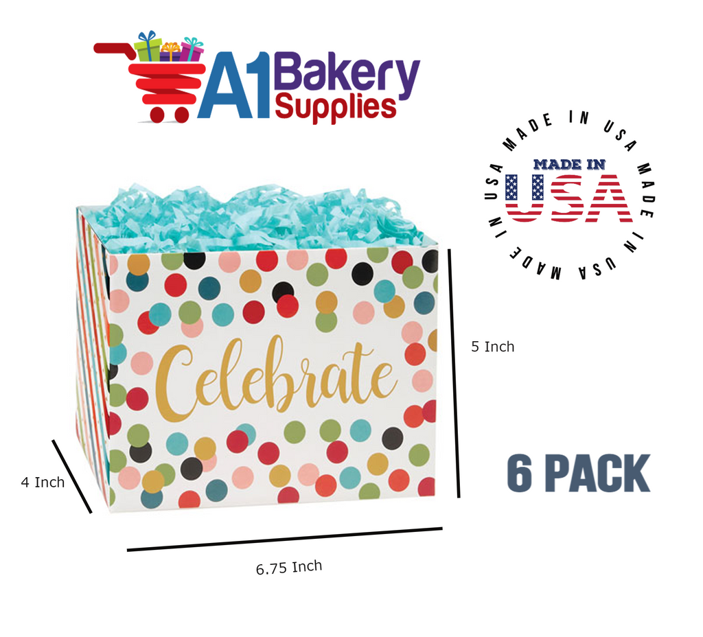 Celebrate Dots Basket Box, Theme Gift Box, Small 6.75 (Length) x 4 (Width) x 5 (Height), 6 Pack