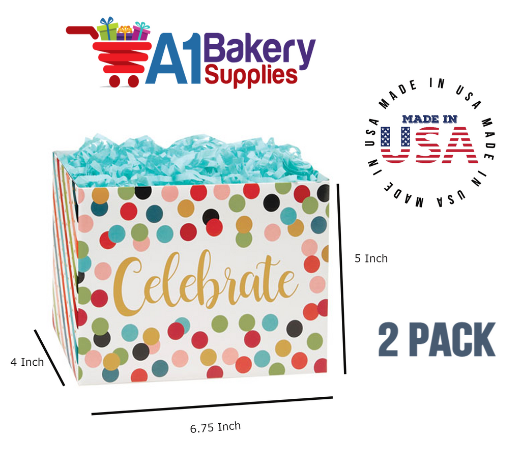 Celebrate Dots Basket Box, Theme Gift Box, Small 6.75 (Length) x 4 (Width) x 5 (Height), 2 Pack