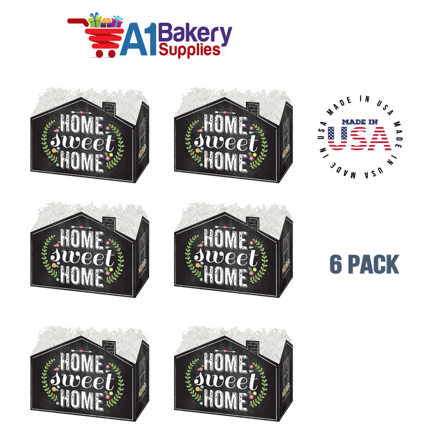 Chalkboard Home Sweet Home Basket Box, Theme Gift Box, Small 6.75 (Length) x 4 (Width) x 5 (Height), 6 Pack