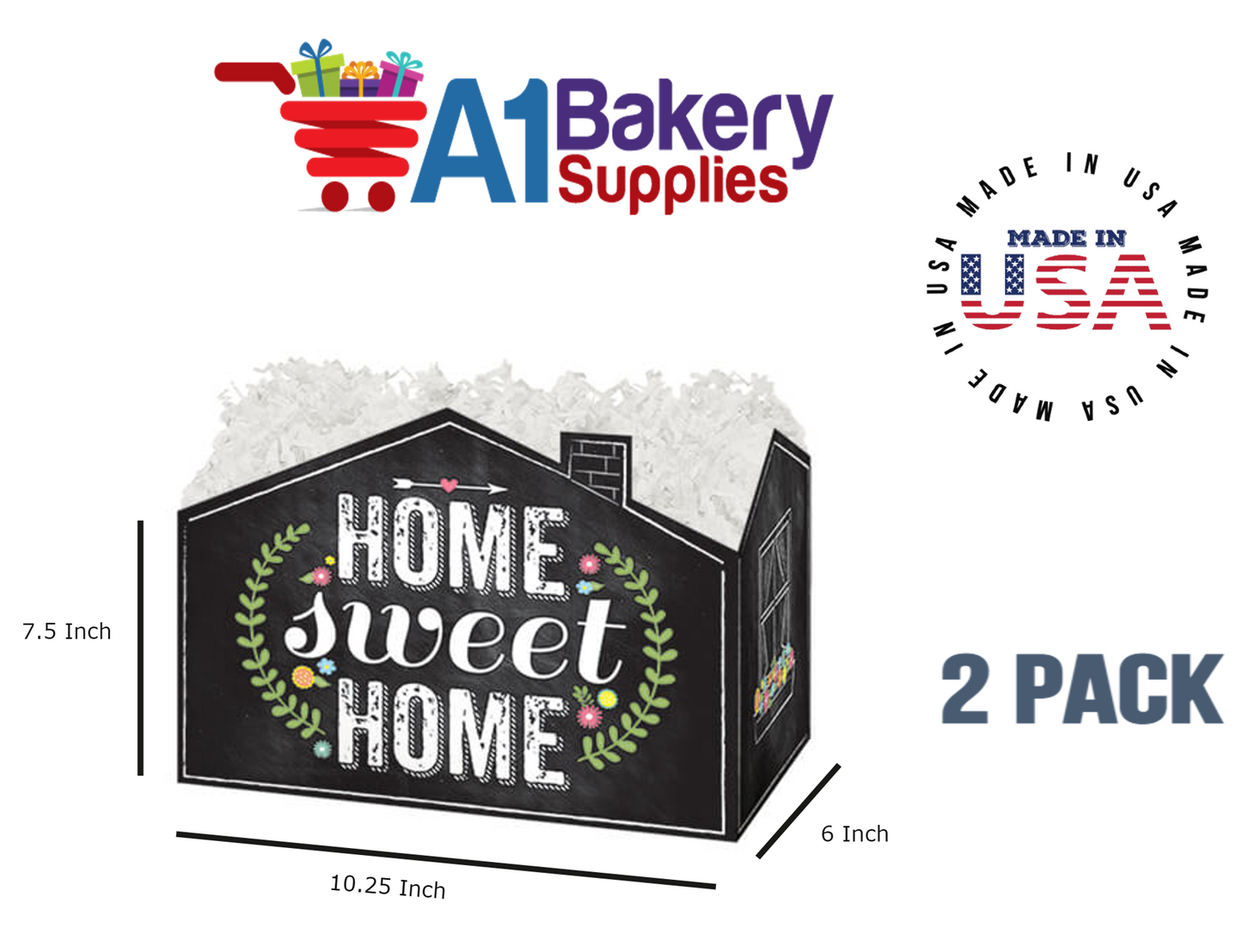 Chalkboard Home Sweet Home Basket Box, Theme Gift Box, Large 10.25 (Length) x 6 (Width) x 7.5 (Height), 2 Pack