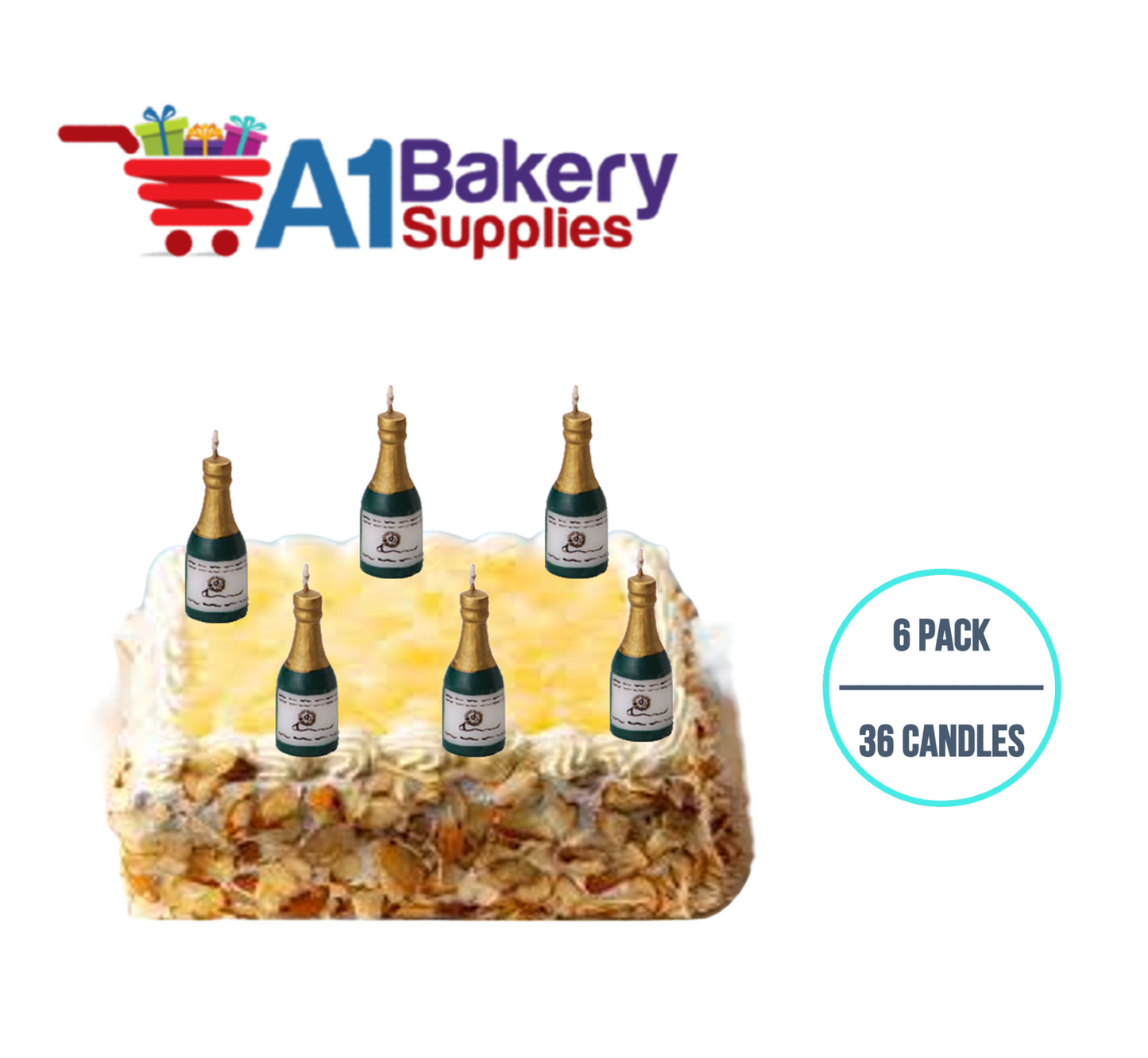 A1BakerySupplies Champagne Novelty Candles 6 pack for Birthday Cake Decorations and Anniversary