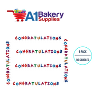 A1BakerySupplies Congratulations Message Candle Sets 6 pack for Birthday Cake Decorations and Anniversary