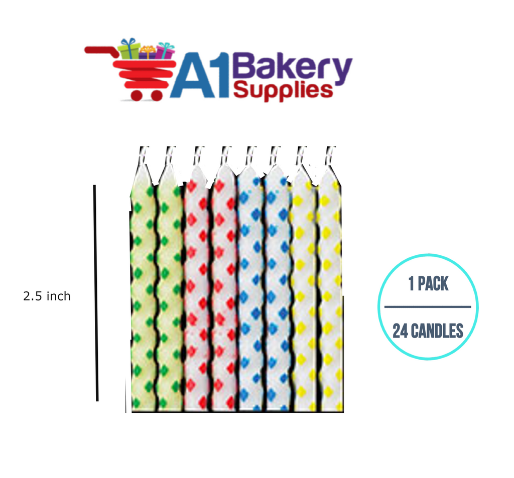 A1BakerySupplies Diamond Dot Birthday Candles Multi 1 pack for Birthday Cake Decorations and Anniversary