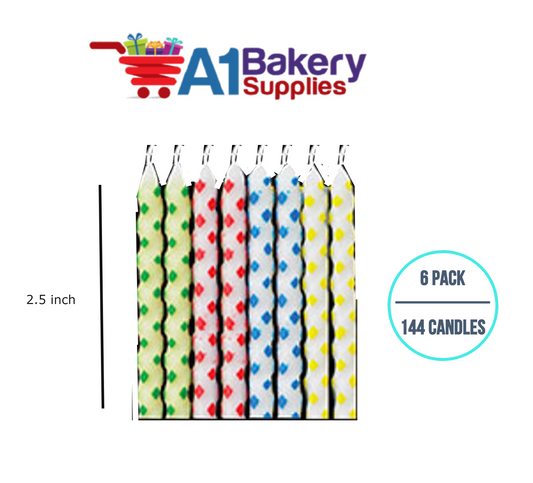A1BakerySupplies Diamond Dot Birthday Candles Multi 6 pack for Birthday Cake Decorations and Anniversary