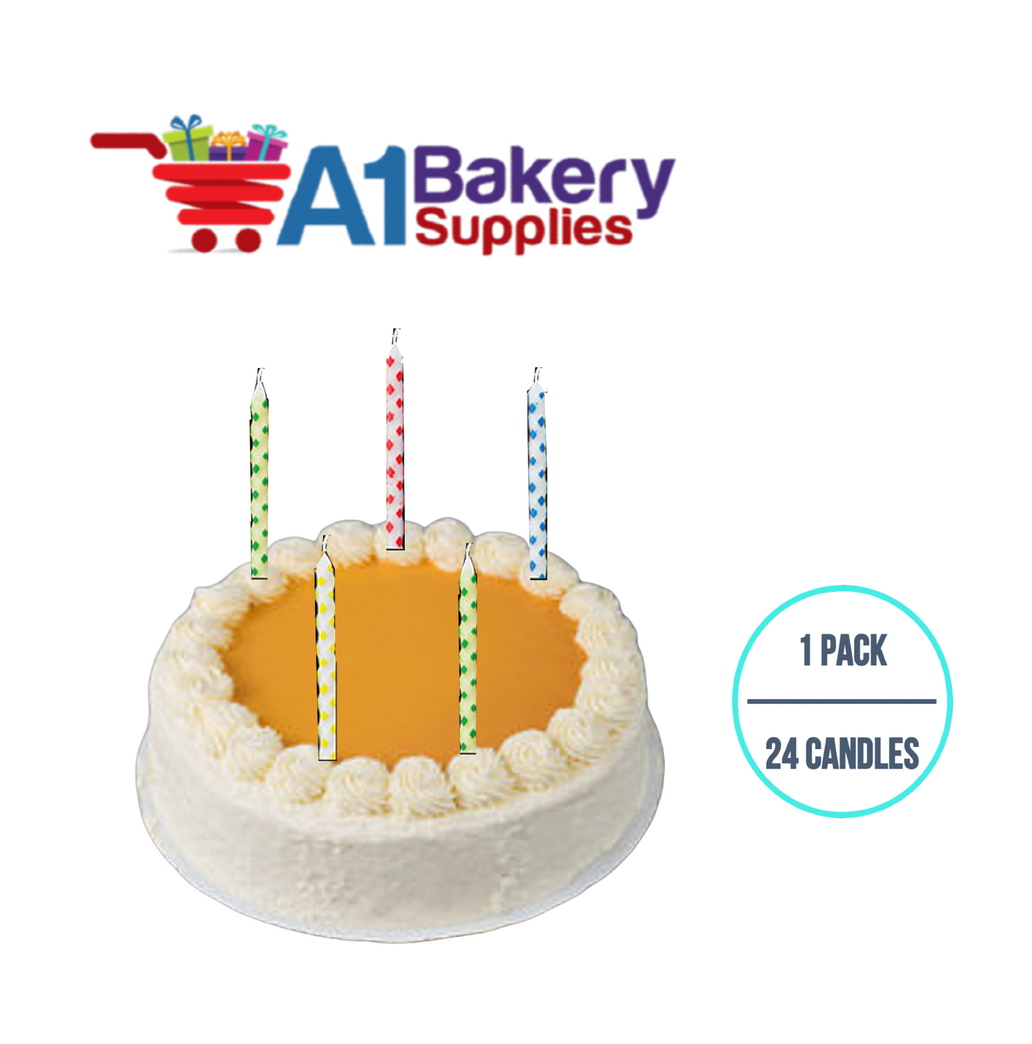 A1BakerySupplies Diamond Dot Birthday Candles Multi 1 pack for Birthday Cake Decorations and Anniversary