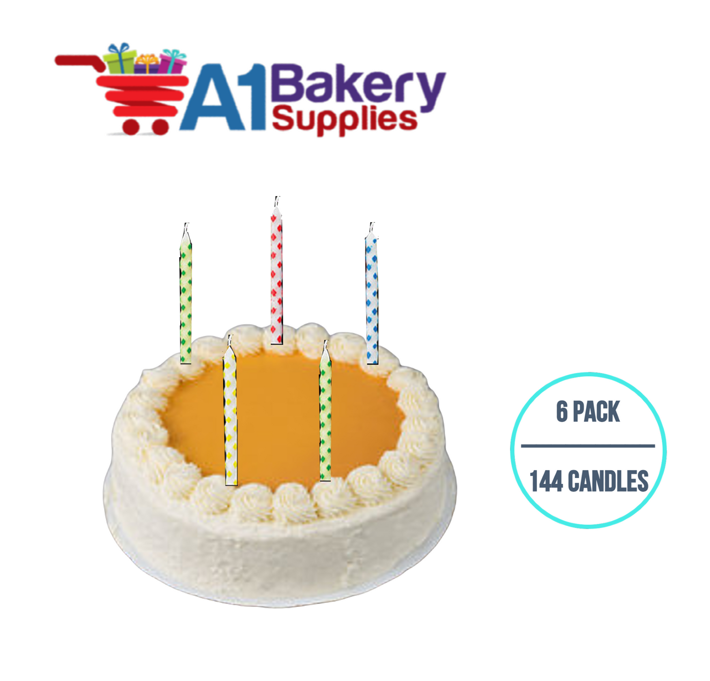 A1BakerySupplies Diamond Dot Birthday Candles Multi 6 pack for Birthday Cake Decorations and Anniversary