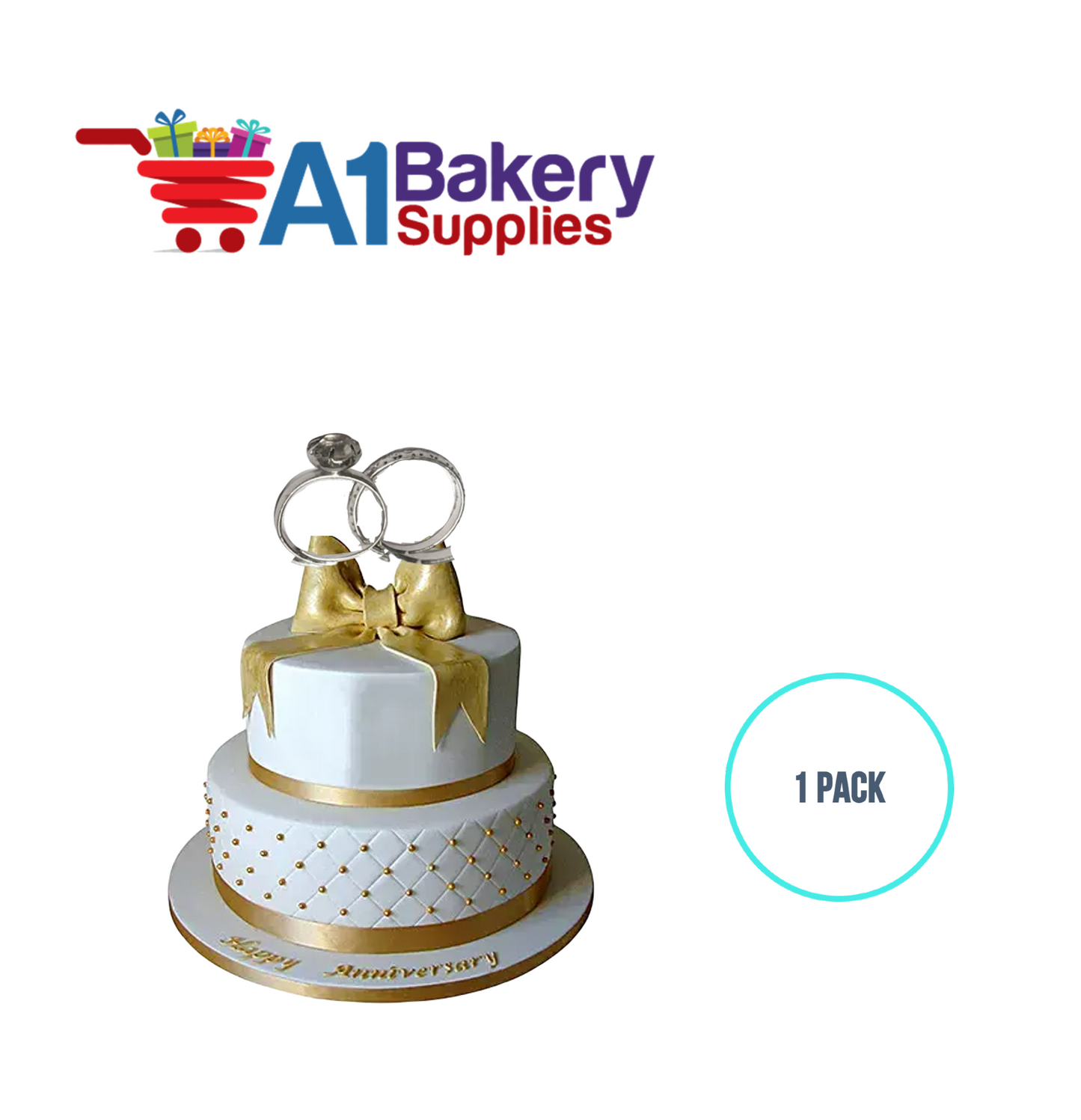 A1BakerySupplies Diamond Ring & Band Pl. Set 1 pack Wedding Accessories for Birthday Cake Decorations and Marriages