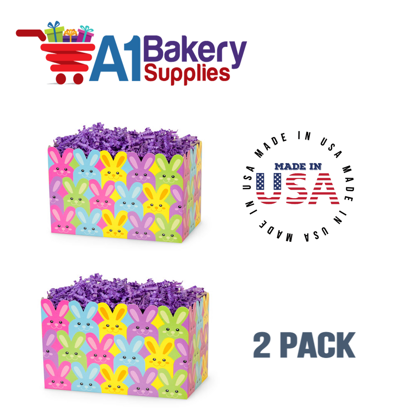 Easter Bunnies Basket Box, Theme Gift Box, Small 6.75 (Length) x 4 (Width) x 5 (Height), 2 Pack