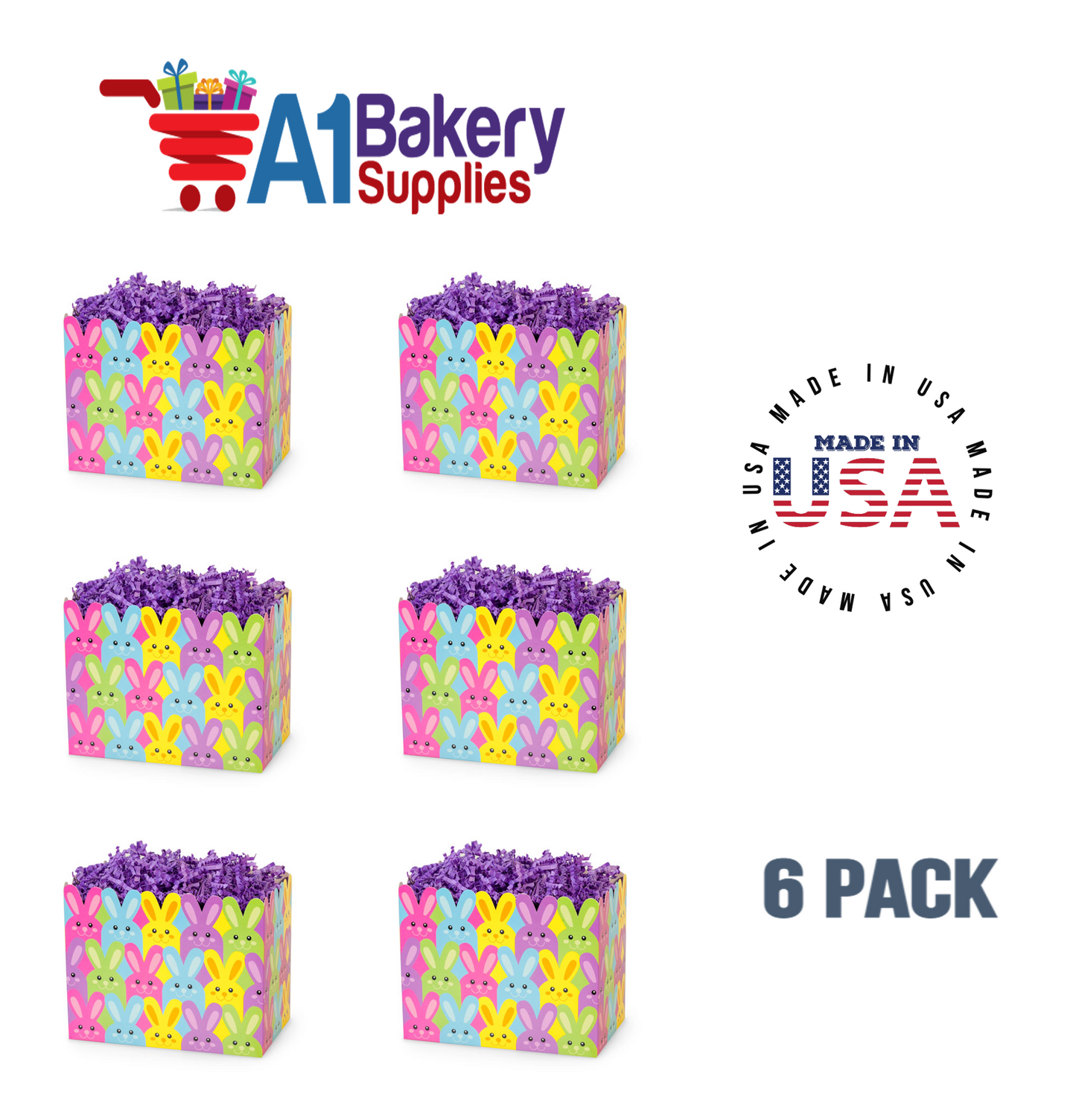 Easter Bunnies Basket Box, Theme Gift Box, Small 6.75 (Length) x 4 (Width) x 5 (Height), 6 Pack