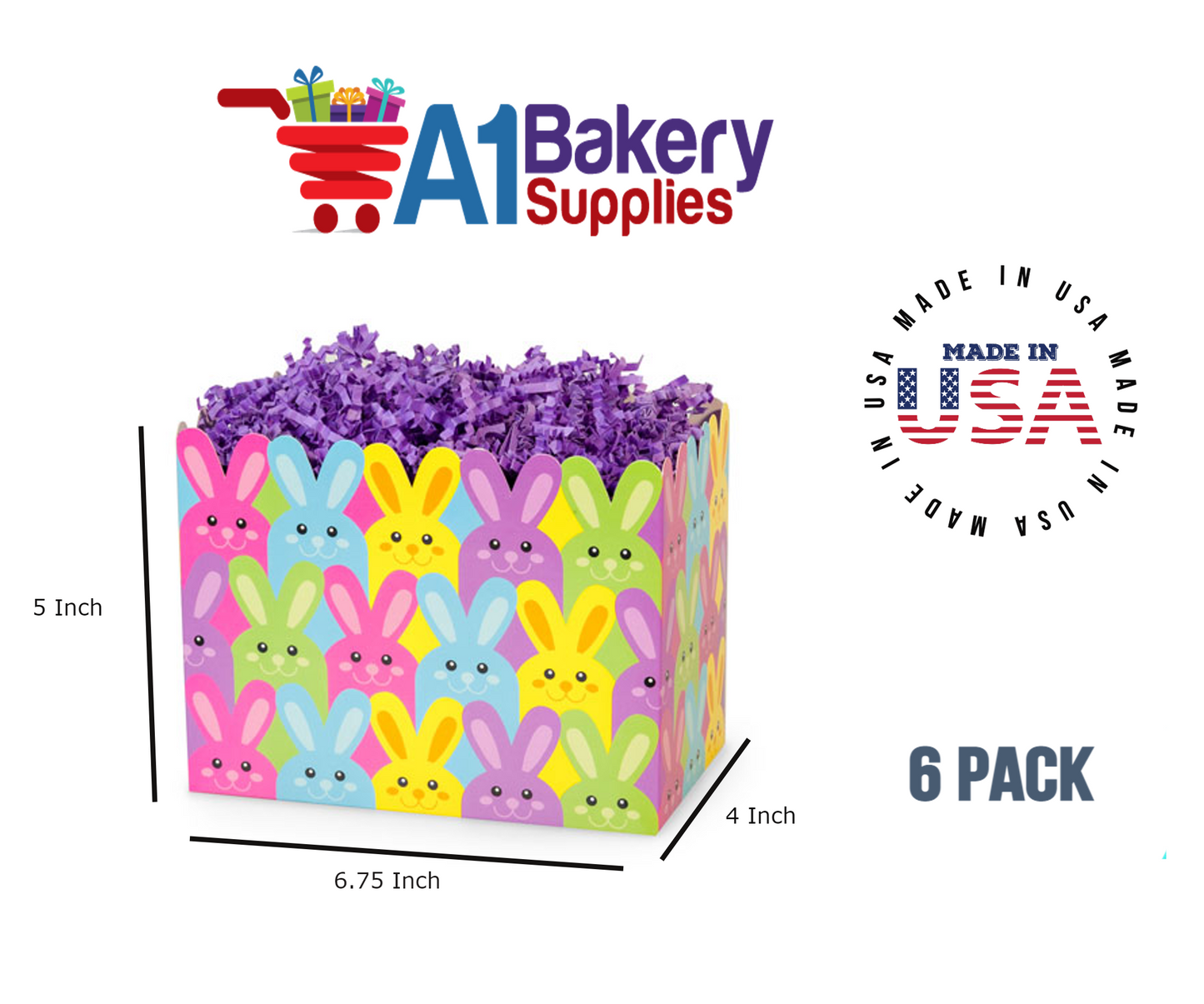 Easter Bunnies Basket Box, Theme Gift Box, Small 6.75 (Length) x 4 (Width) x 5 (Height), 6 Pack