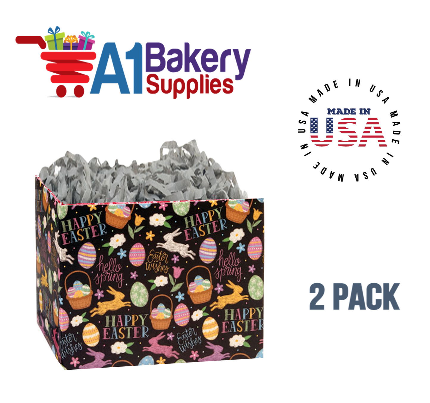 Easter Chalkboard Basket Box, Theme Gift Box, Small 6.75 (Length) x 4 (Width) x 5 (Height), 2 Pack