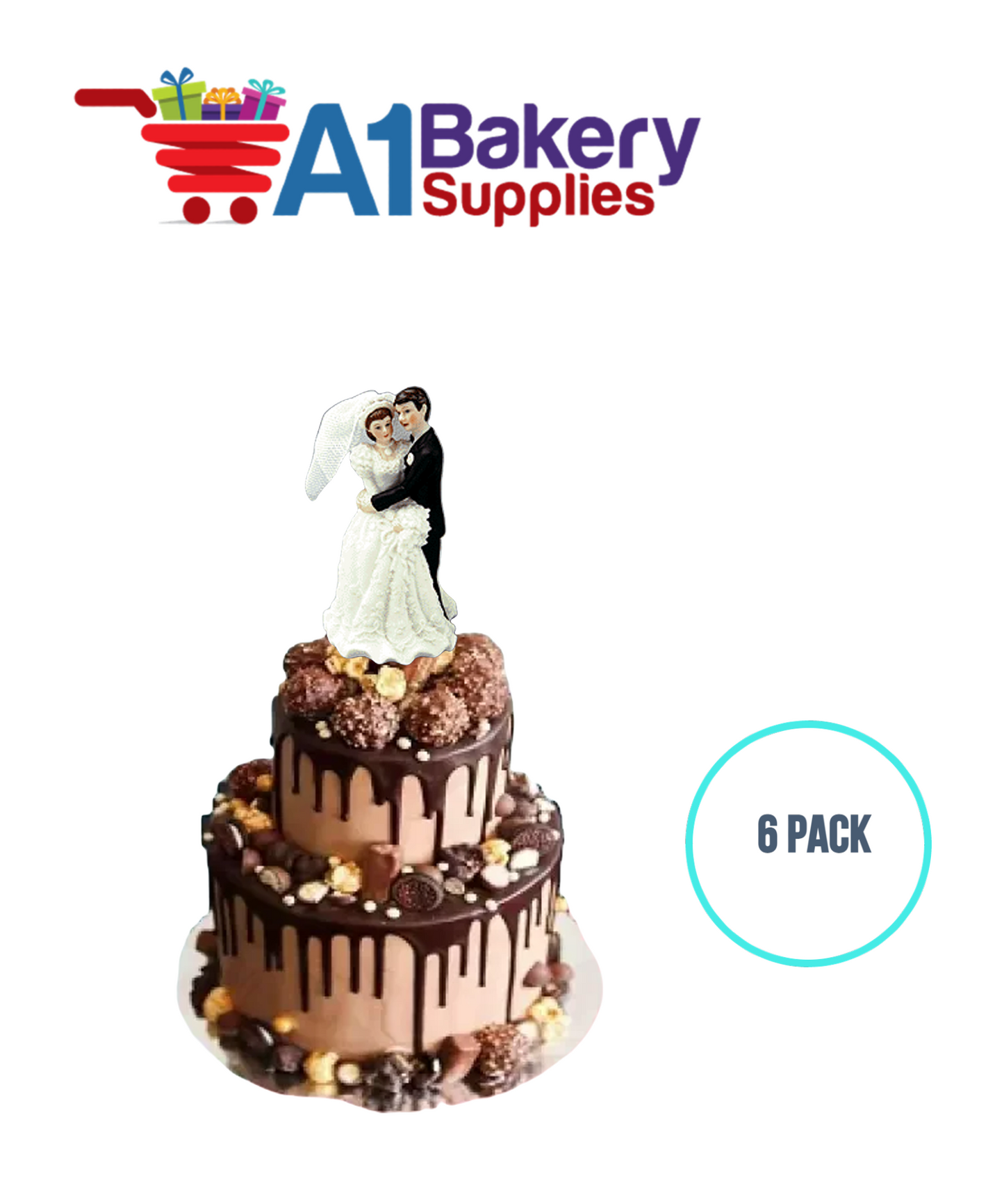 A1BakerySupplies Embracing Couple - 4-3/4" 6 pack Wedding Accessories for Birthday Cake Decorations and Marriages