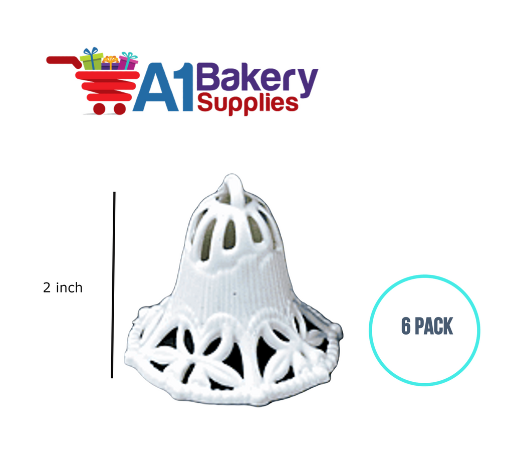 A1BakerySupplies Filigree Bell - White 6 pack Wedding Accessories for Birthday Cake Decorations and Marriages