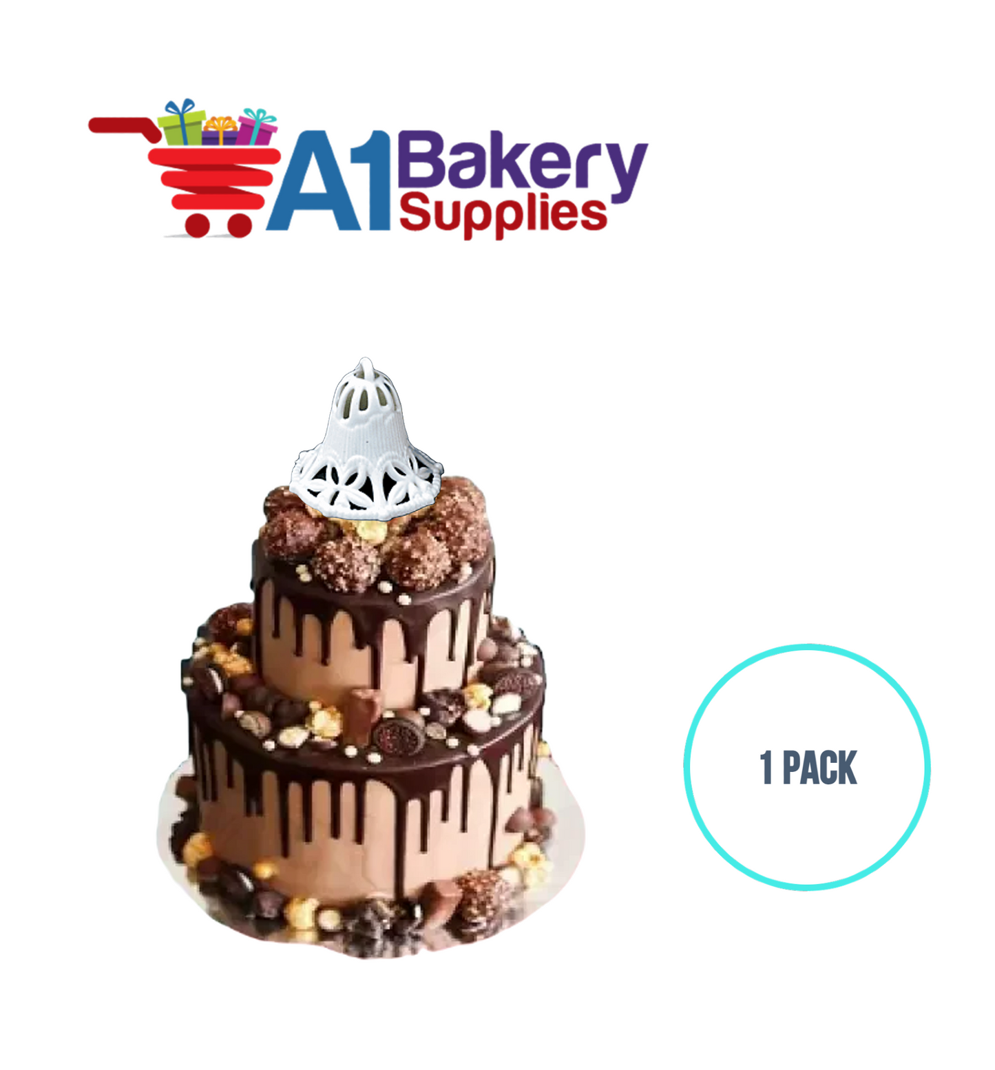 A1BakerySupplies Filigree Bell - White 1 pack Wedding Accessories for Birthday Cake Decorations and Marriages