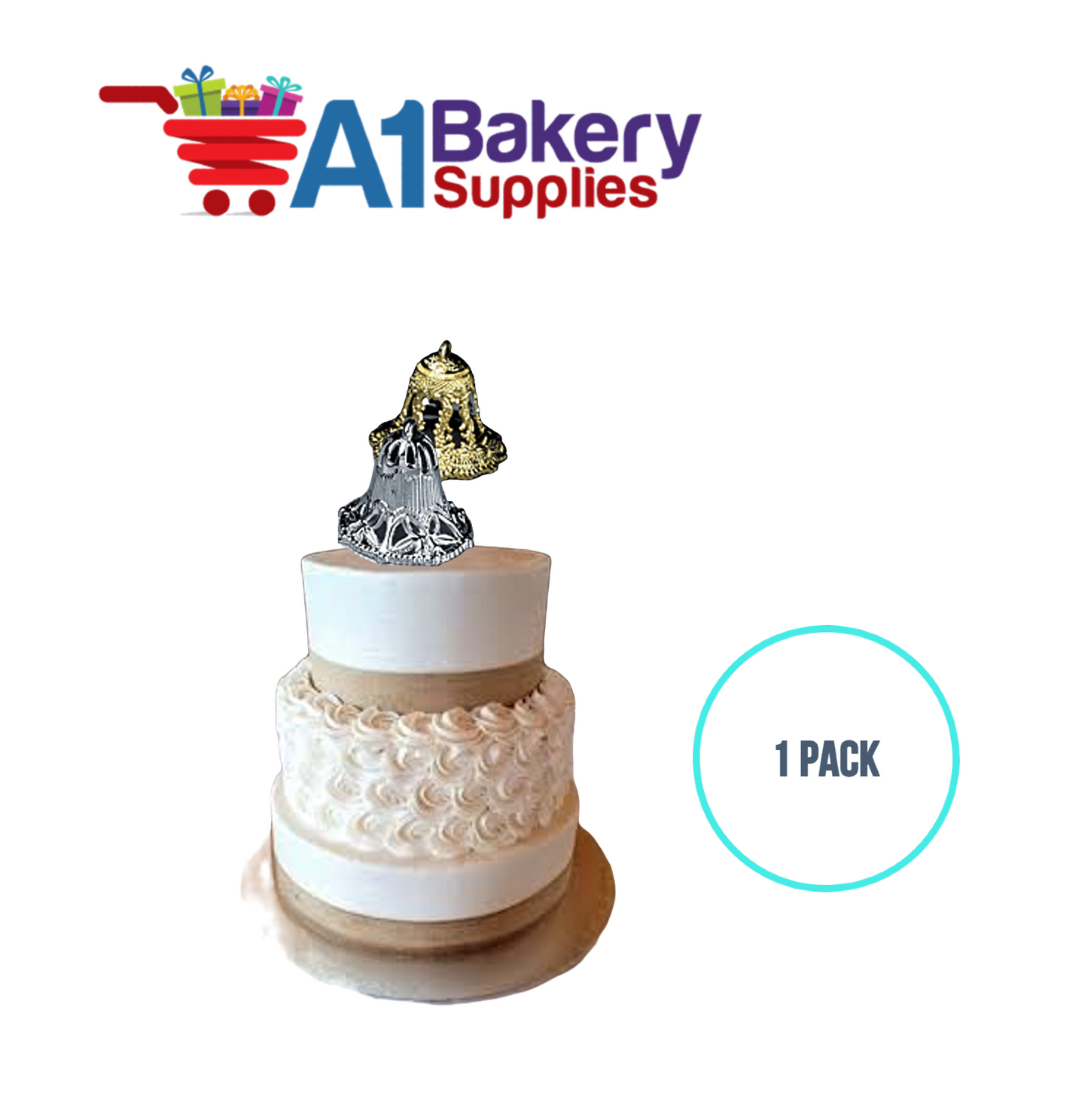 A1BakerySupplies Filigree Lace Bells - Gold 1 pack Wedding Accessories for Birthday Cake Decorations and Marriages