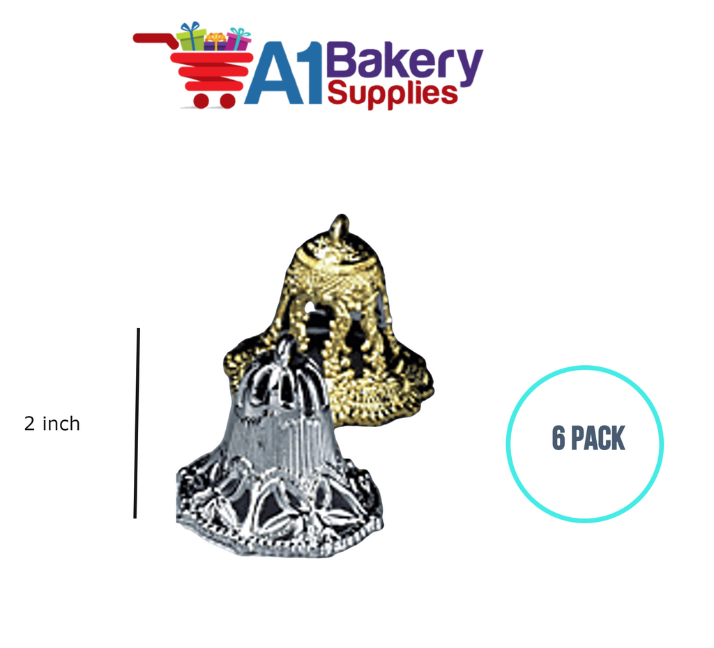 A1BakerySupplies Filigree Lace Bells - Silver 6 pack Wedding Accessories for Birthday Cake Decorations and Marriages