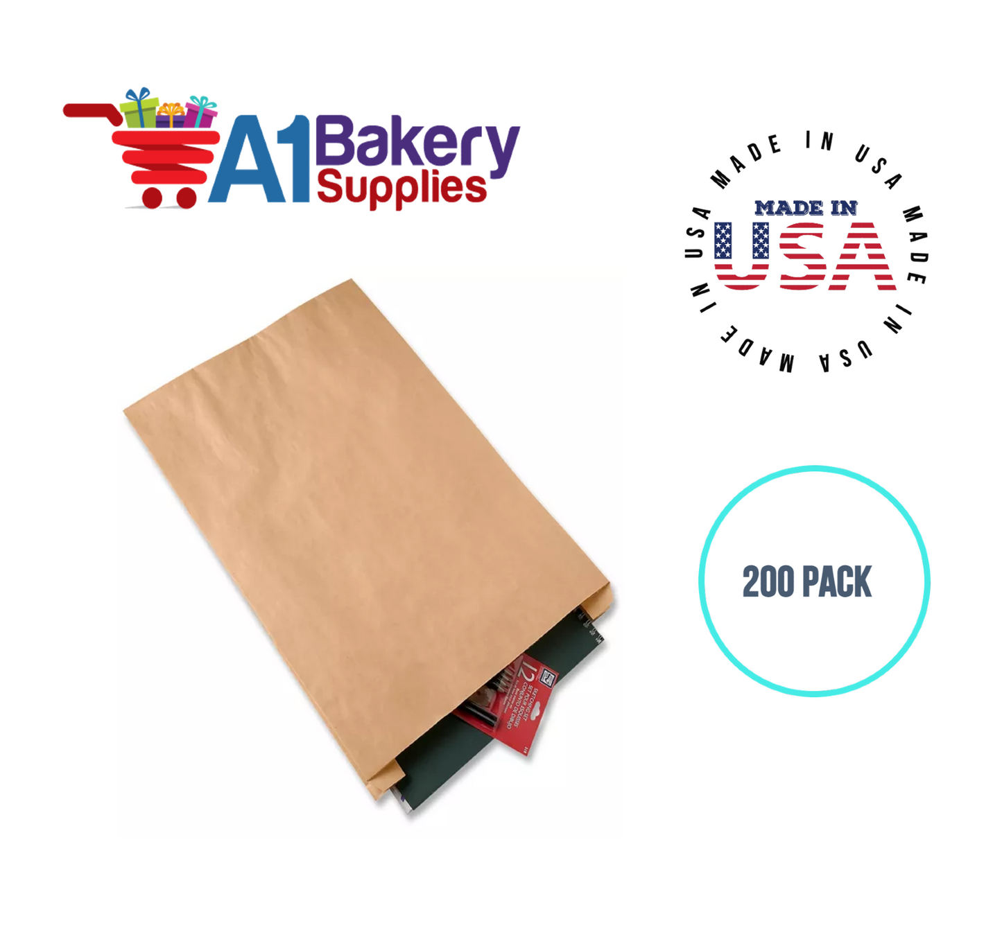 Kraft Flat Merchandise Bags, Medium, 200 Pack - 6-1/4"x9-1/4"