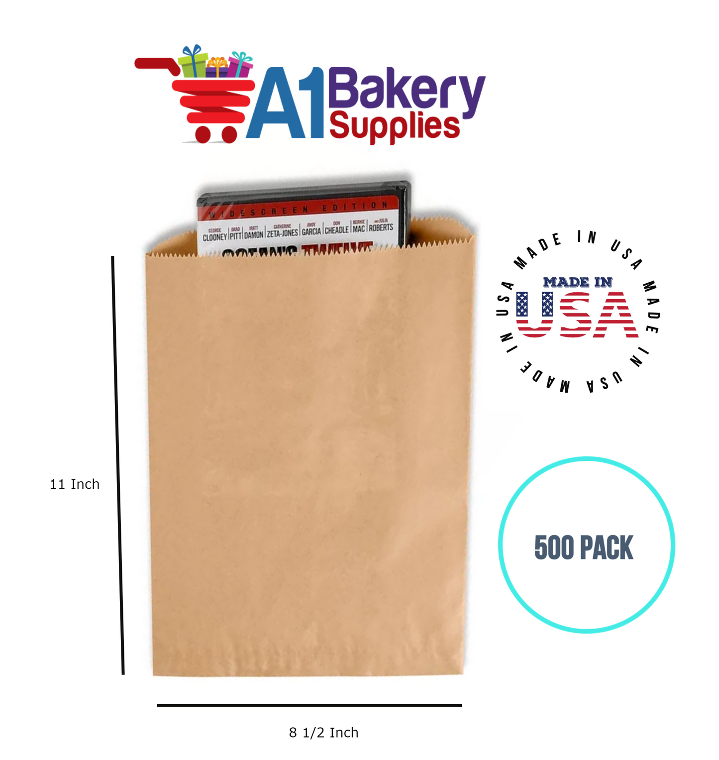 Kraft Flat Merchandise Bags, Medium, 500 Pack - 8.5"x11"