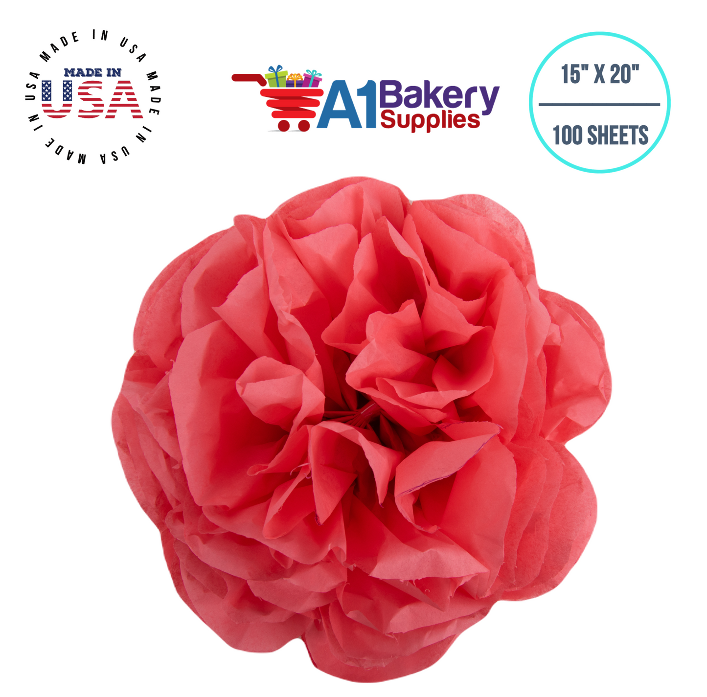 Coral Rose Color Gift Wrap Tissue Paper 15 Inch x 20 Inch - 100 Sheets Pack