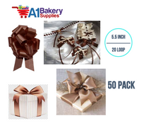 A1BakerySupplies 50 Pieces Pull Bow for Gift Wrapping Gift Bows Pull Bow With Ribbon for Wedding Gift Baskets, 5.5 Inch 20 Loop in Chocolate Color
