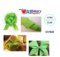 A1BakerySupplies 10 Pieces Pull Bow for Gift Wrapping Gift Bows Pull Bow With Ribbon for Wedding Gift Baskets, 5.5 Inch 20 Loop in Lime Green Color