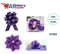 A1BakerySupplies 10 Pieces Pull Bow for Gift Wrapping Gift Bows Pull Bow With Ribbon for Wedding Gift Baskets, 8 Inch 20 Loop Purple Flora Satin Color