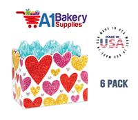 Glittering Hearts Basket Box, Theme Gift Box, Large 10.25 (Length) x 6 (Width) x 7.5 (Height), 6 Pack
