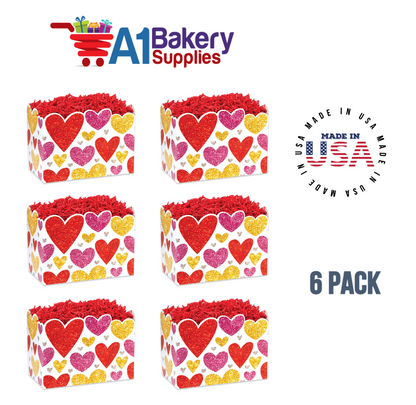 Glittering Hearts Basket Box, Theme Gift Box, Small 6.75 (Length) x 4 (Width) x 5 (Height), 6 Pack