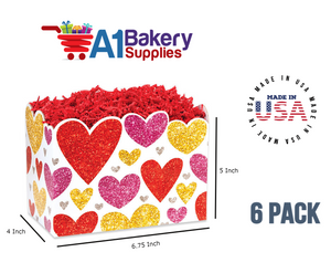 Glittering Hearts Basket Box, Theme Gift Box, Small 6.75 (Length) x 4 (Width) x 5 (Height), 6 Pack