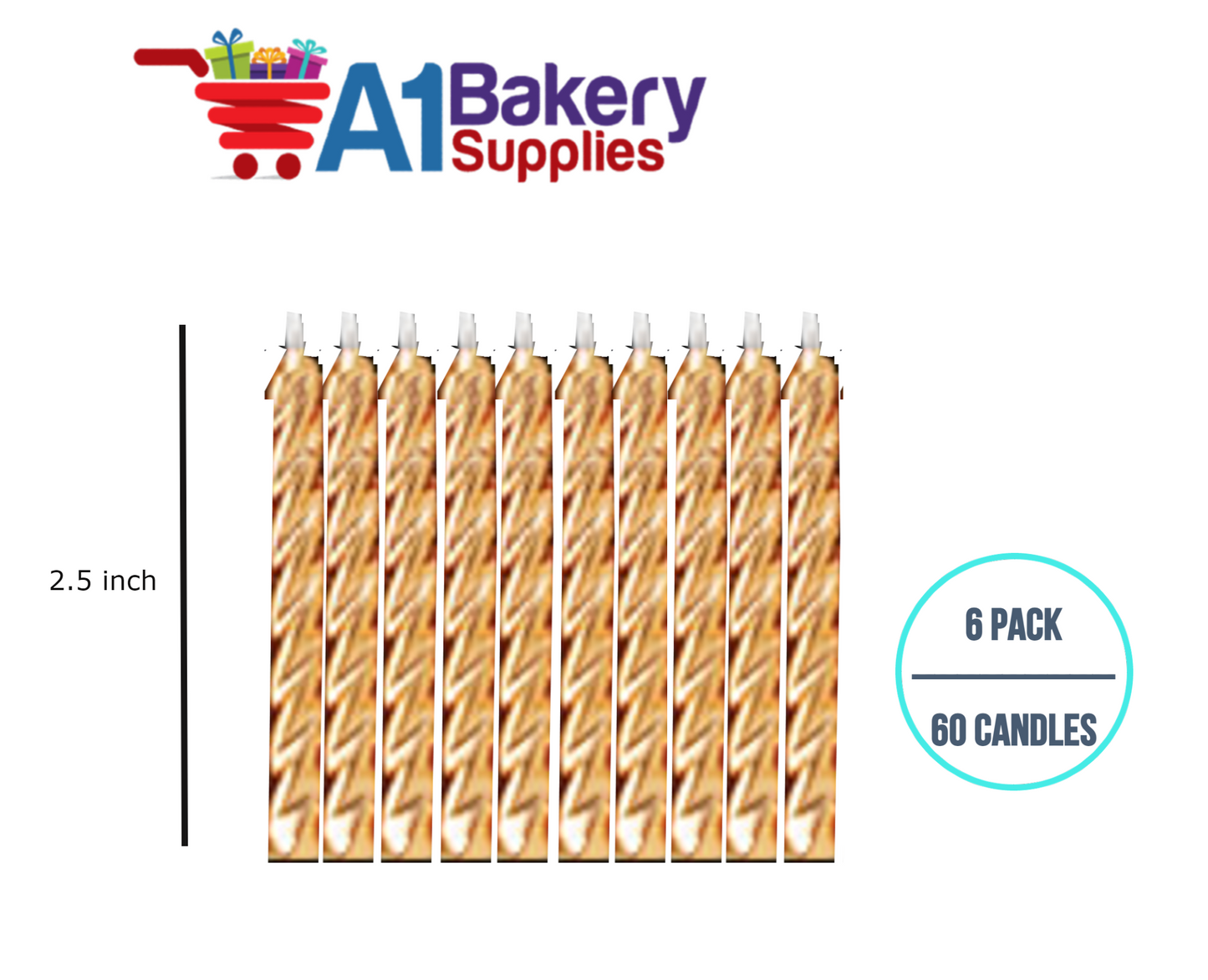 A1BakerySupplies Gold Birthday Candles 6 pack for Birthday Cake Decorations and Anniversary