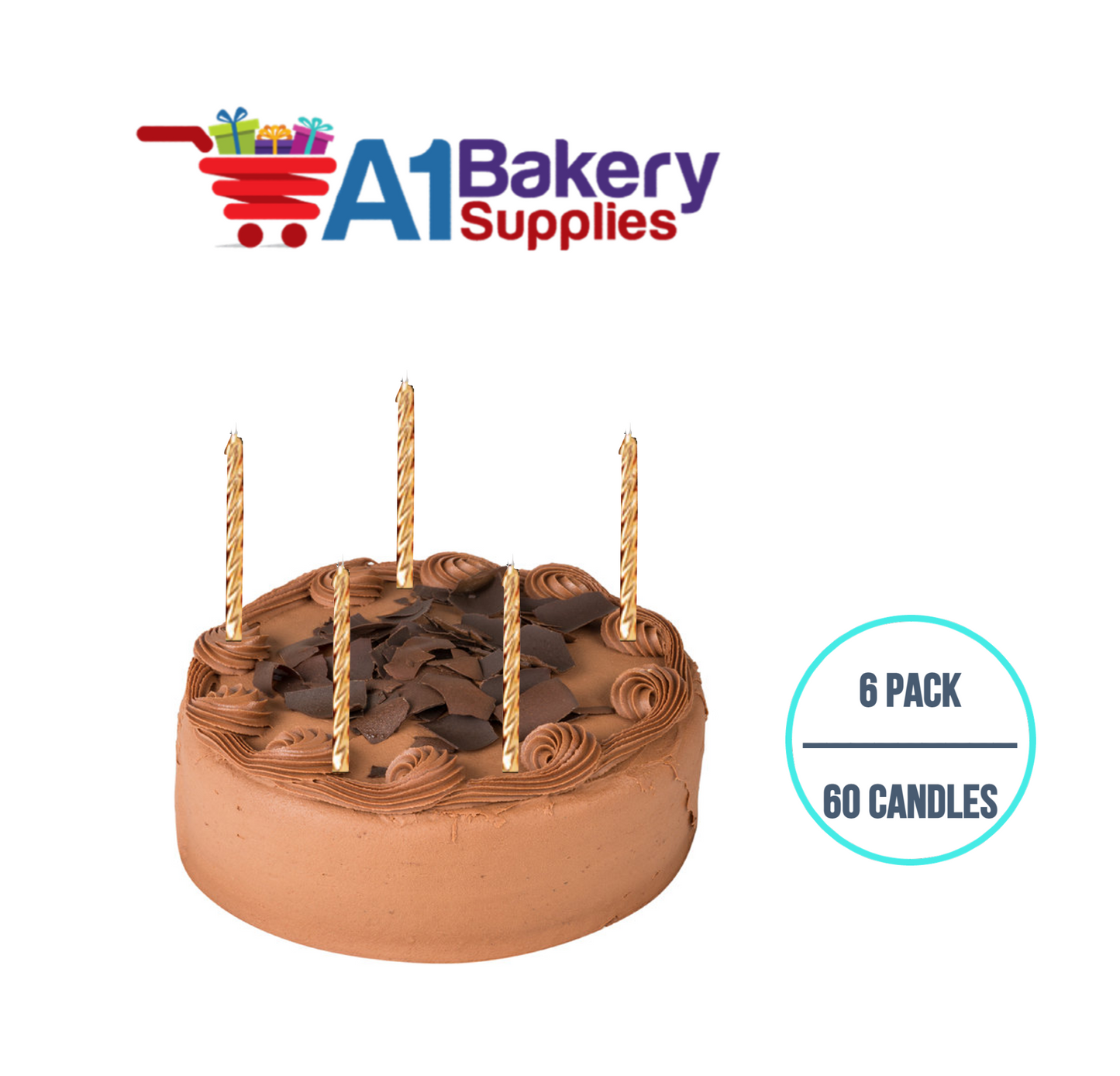 A1BakerySupplies Gold Birthday Candles 6 pack for Birthday Cake Decorations and Anniversary