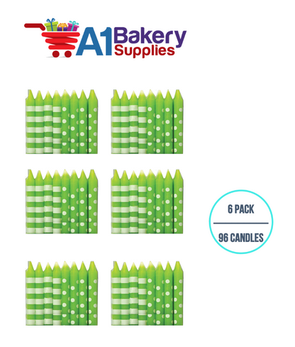 A1BakerySupplies Green Stripes And Dots Candles 6 pack for Birthday Cake Decorations and Anniversary
