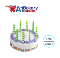 A1BakerySupplies Green Stripes And Dots Candles 6 pack for Birthday Cake Decorations and Anniversary