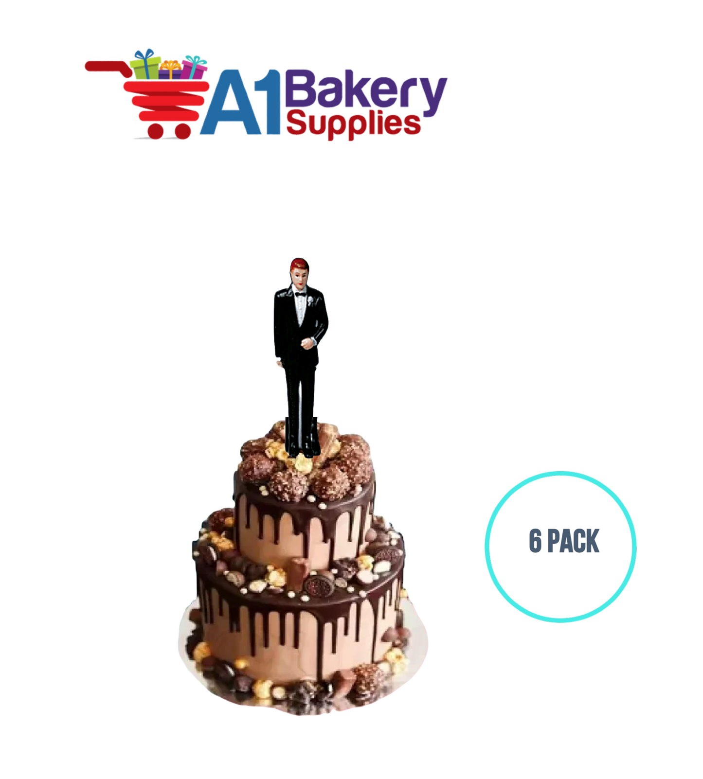 A1BakerySupplies Groom - Black Coat 6 pack Wedding Accessories for Birthday Cake Decorations and Marriages