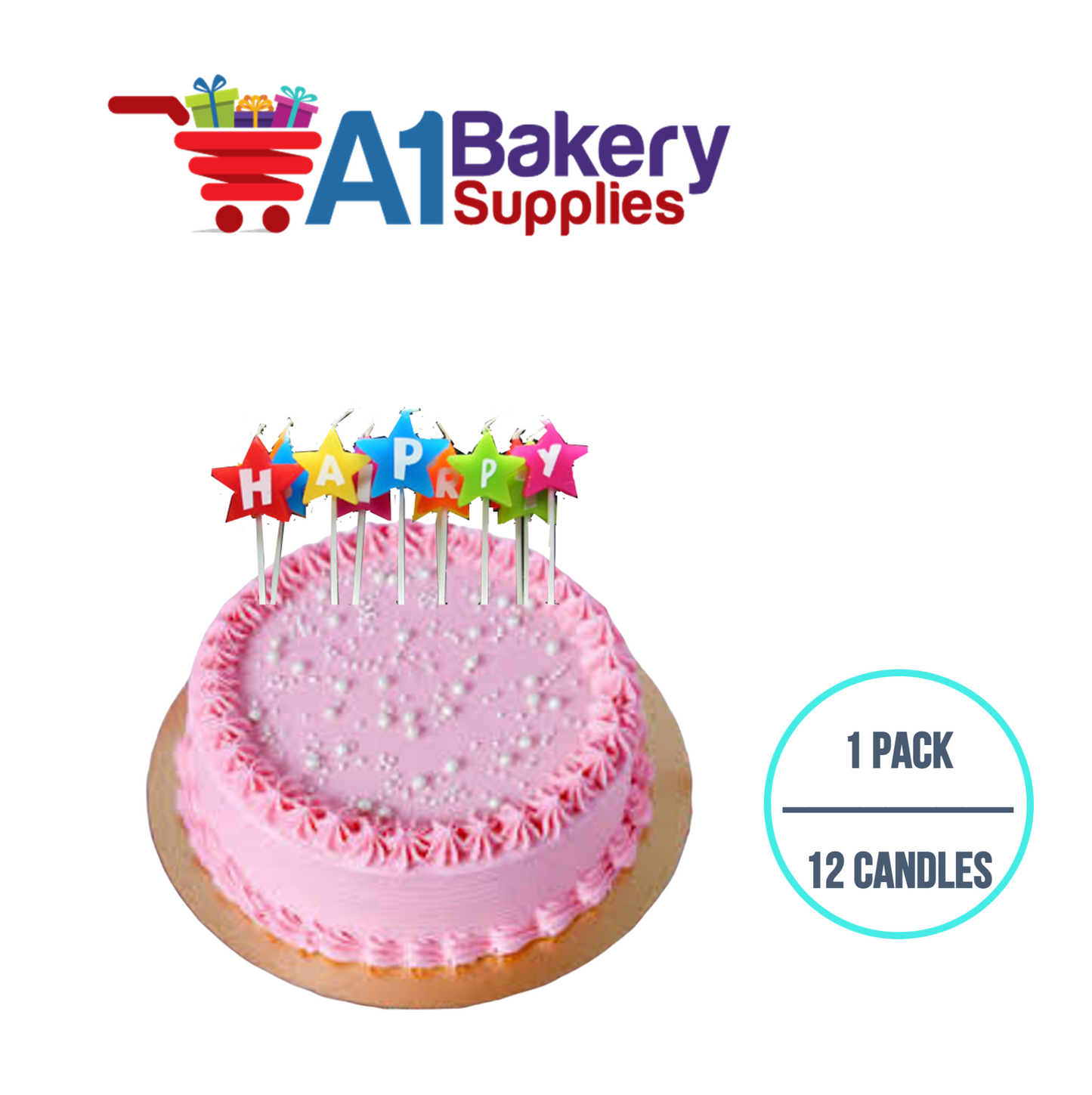 A1BakerySupplies Happy Birthday Star Letter Candles 1 pack for Birthday Cake Decorations and Anniversary