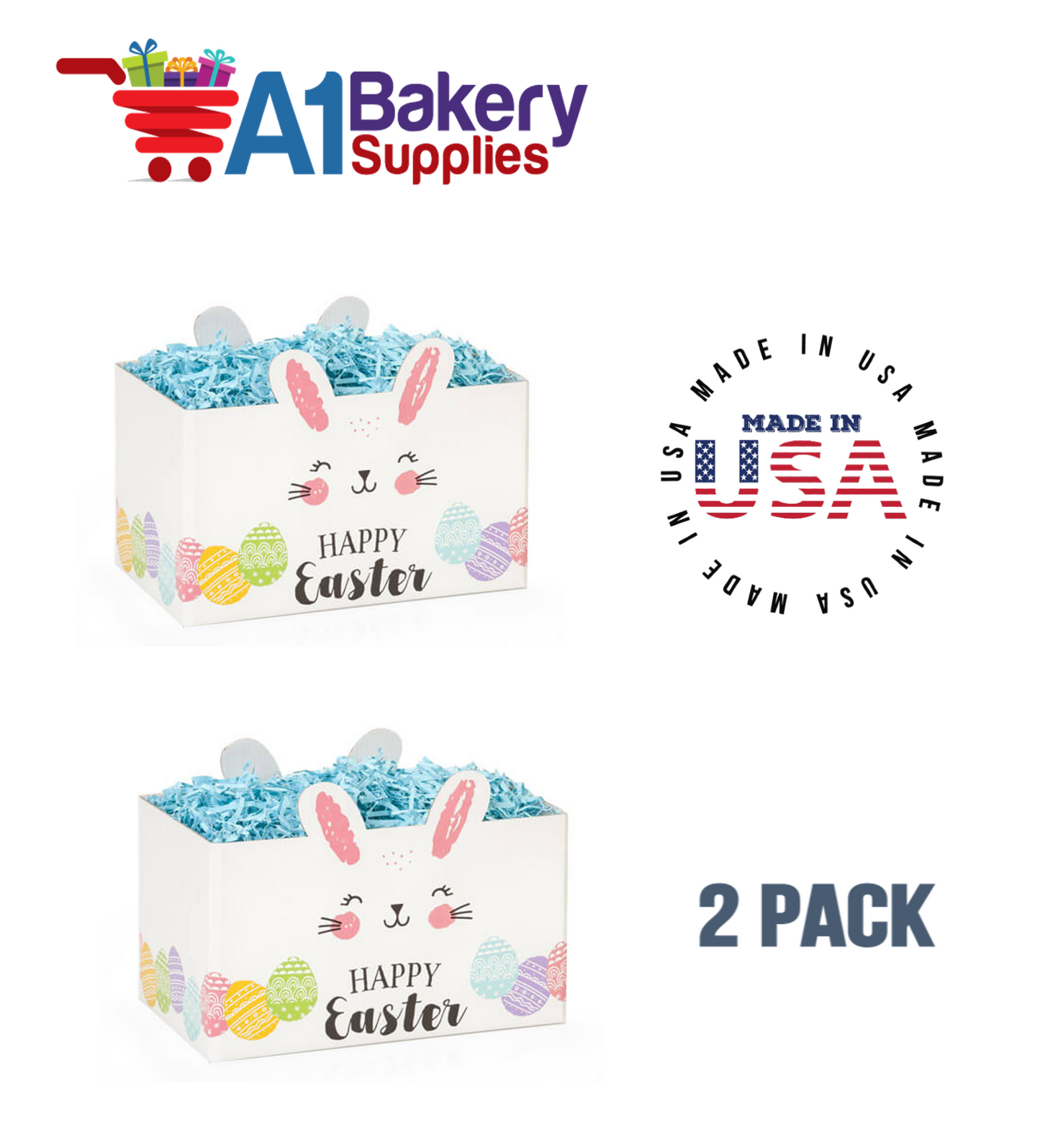 Happy Easter Bunny Basket Box, Theme Gift Box, Large 10.25 (Length) x 6 (Width) x 7.5 (Height), 2 Pack
