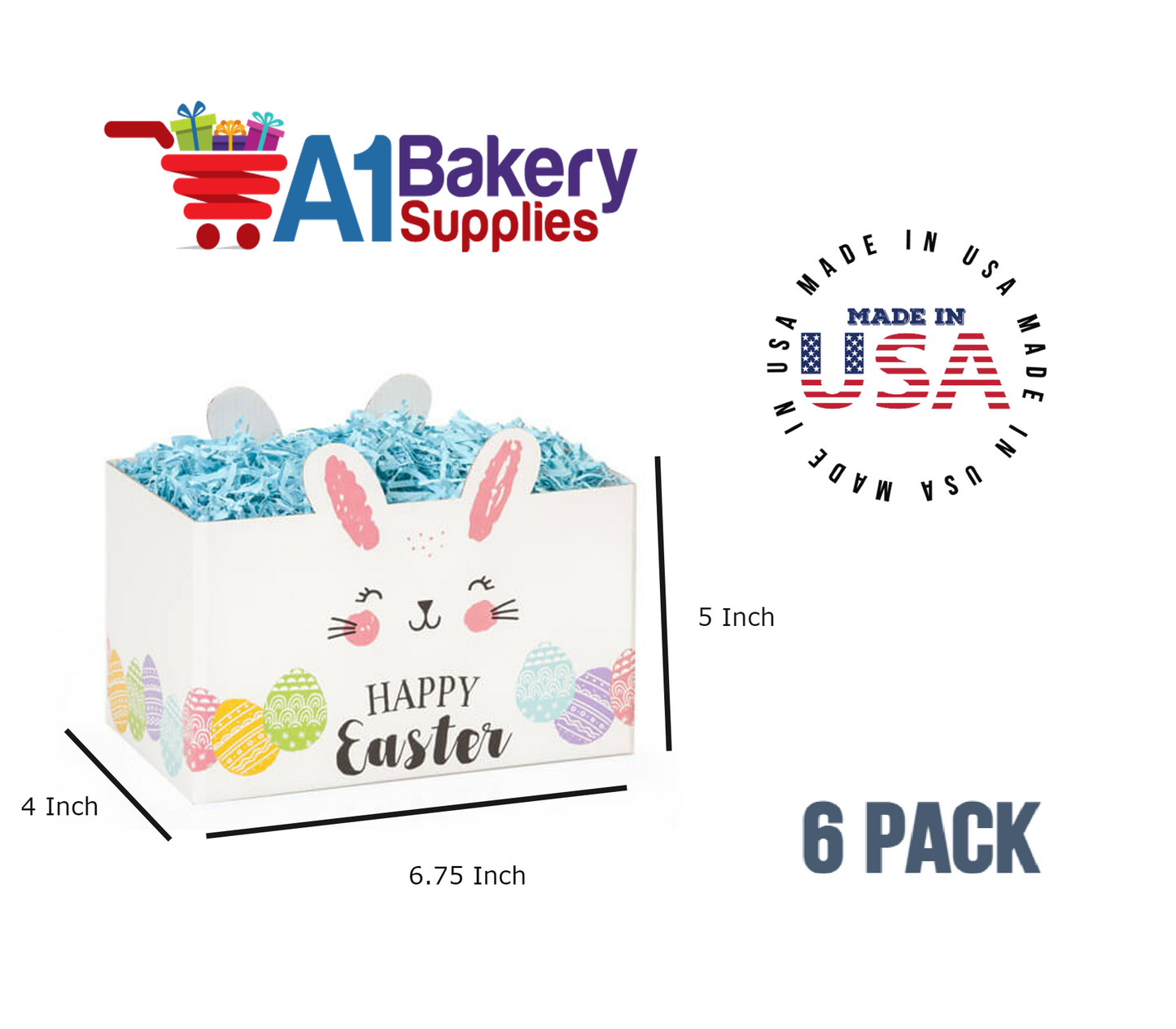 Happy Easter Bunny Basket Box, Theme Gift Box, Small 6.75 (Length) x 4 (Width) x 5 (Height), 6 Pack