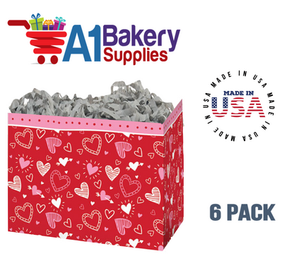 Happy Hearts Basket Box, Theme Gift Box, Small 6.75 (Length) x 4 (Width) x 5 (Height), 6 Pack
