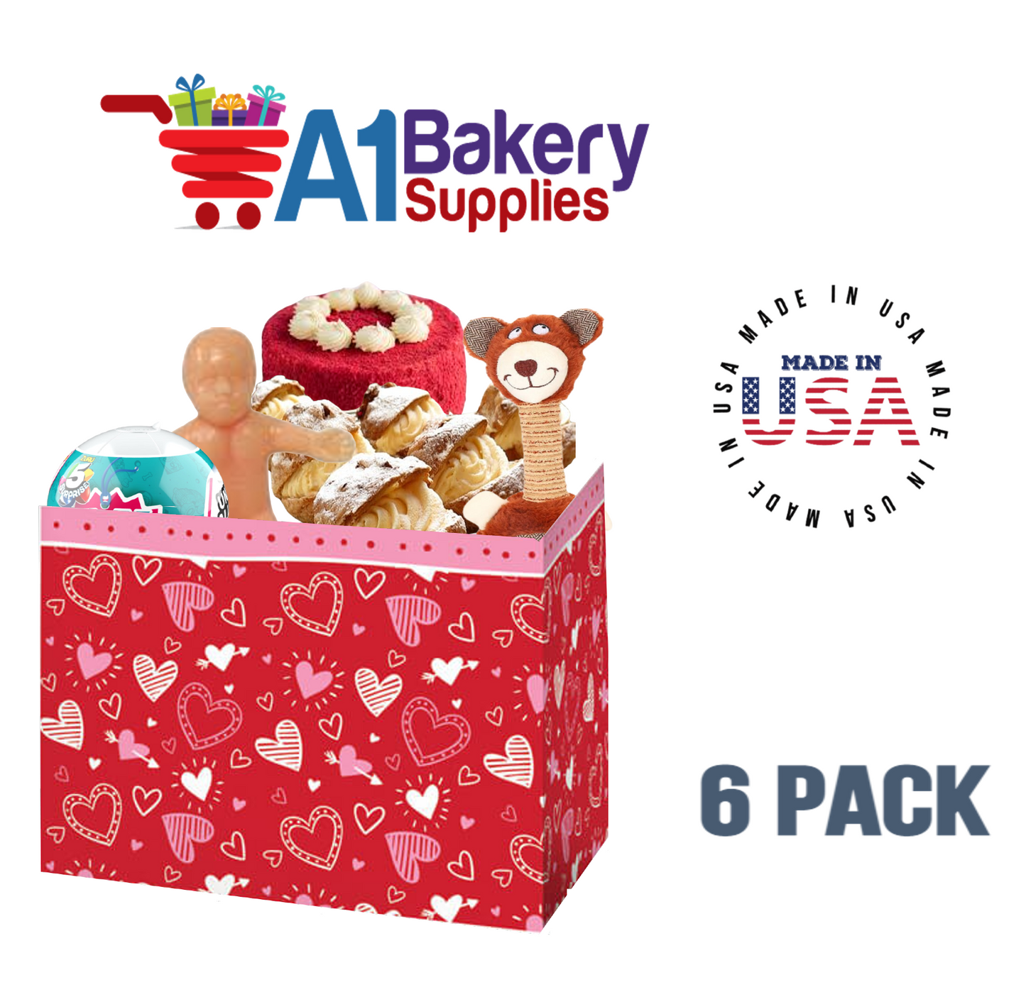 Happy Hearts Basket Box, Theme Gift Box, Small 6.75 (Length) x 4 (Width) x 5 (Height), 6 Pack